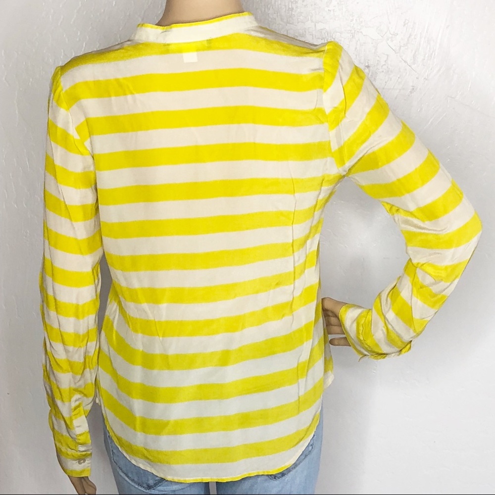 PIM + Larkin Yellow striped button down blouse D - Picture 5 of 6